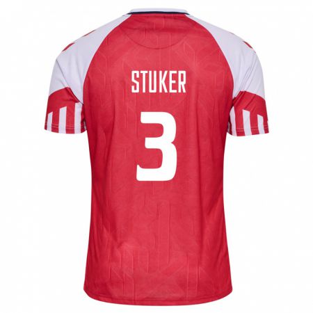 Kandiny Enfant Maillot Danemark Simon Stüker #3 Rouge Tenues Domicile 24-26 T-Shirt