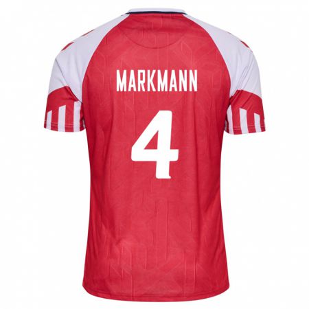 Kandiny Enfant Maillot Danemark Noah Markmann #4 Rouge Tenues Domicile 24-26 T-Shirt