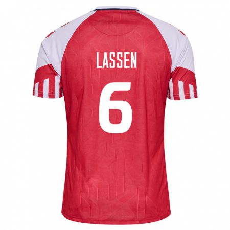 Kandiny Enfant Maillot Danemark Noah Lassen #6 Rouge Tenues Domicile 24-26 T-Shirt