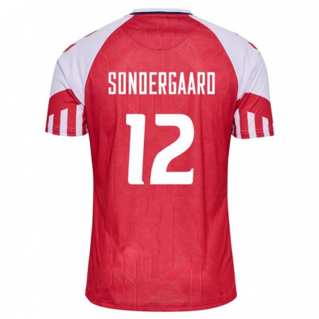 Kandiny Enfant Maillot Danemark Philip Söndergaard #12 Rouge Tenues Domicile 24-26 T-Shirt