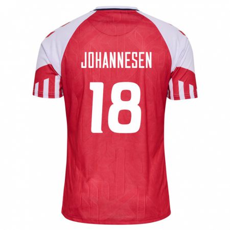 Kandiny Enfant Maillot Danemark Sofus Johannesen #18 Rouge Tenues Domicile 24-26 T-Shirt