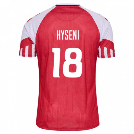 Kandiny Enfant Maillot Danemark Olti Hyseni #18 Rouge Tenues Domicile 24-26 T-Shirt