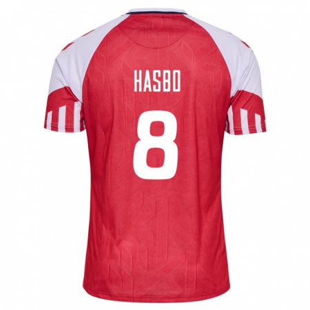 Kandiny Enfant Maillot Danemark Josefine Hasbo #8 Rouge Tenues Domicile 24-26 T-Shirt