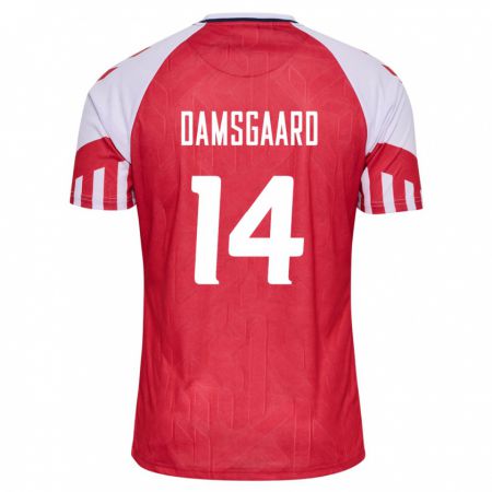 Kandiny Enfant Maillot Danemark Mikkel Damsgaard #14 Rouge Tenues Domicile 24-26 T-Shirt