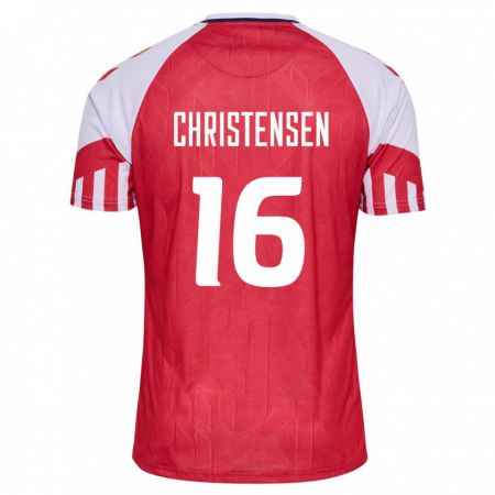 Kandiny Enfant Maillot Danemark Oliver Christensen #16 Rouge Tenues Domicile 24-26 T-Shirt