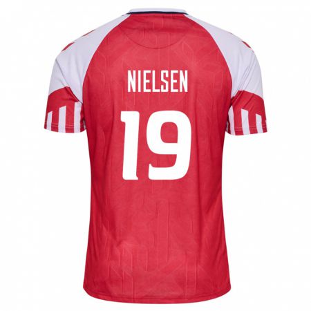 Kandiny Enfant Maillot Danemark Casper Nielsen #19 Rouge Tenues Domicile 24-26 T-Shirt