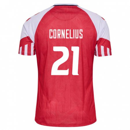 Kandiny Enfant Maillot Danemark Andreas Cornelius #21 Rouge Tenues Domicile 24-26 T-Shirt