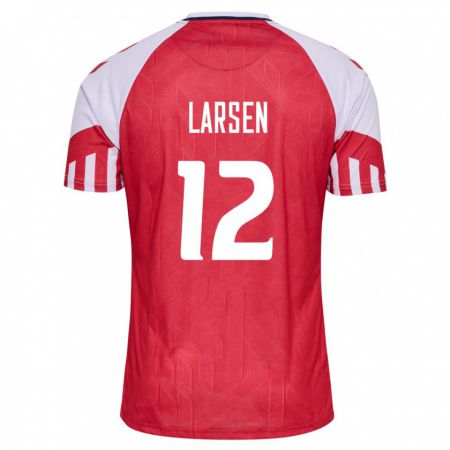 Kandiny Enfant Maillot Danemark Stine Larsen #12 Rouge Tenues Domicile 24-26 T-Shirt