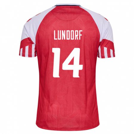 Kandiny Enfant Maillot Danemark Matilde Lundorf #14 Rouge Tenues Domicile 24-26 T-Shirt
