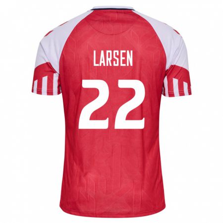 Kandiny Enfant Maillot Danemark Kathrine Larsen #22 Rouge Tenues Domicile 24-26 T-Shirt