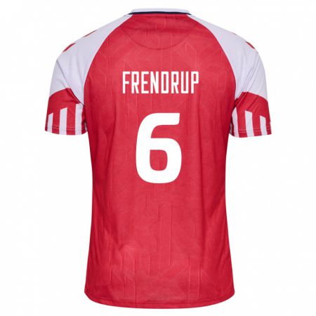 Kandiny Enfant Maillot Danemark Morten Frendrup #6 Rouge Tenues Domicile 24-26 T-Shirt