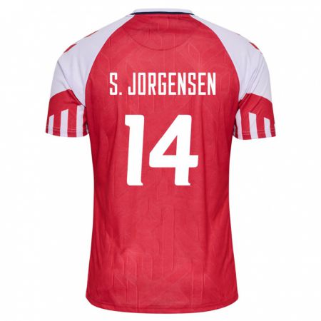 Kandiny Enfant Maillot Danemark Sebastian Jorgensen #14 Rouge Tenues Domicile 24-26 T-Shirt