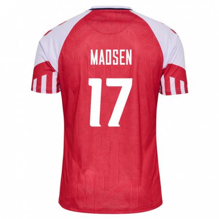 Kandiny Enfant Maillot Danemark Nicolas Madsen #17 Rouge Tenues Domicile 24-26 T-Shirt