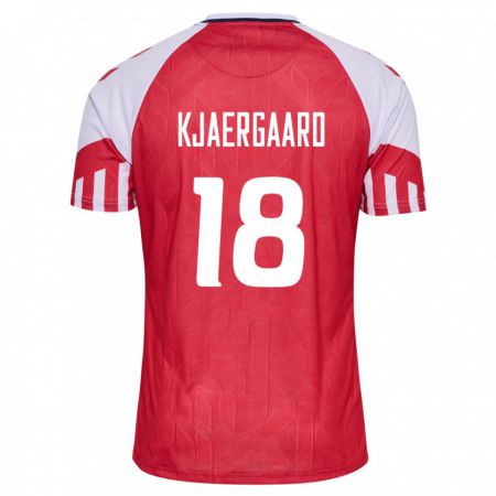 Kandiny Enfant Maillot Danemark Maurits Kjaergaard #18 Rouge Tenues Domicile 24-26 T-Shirt