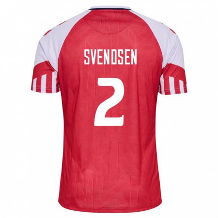 Kandiny Enfant Maillot Danemark Oliver Svendsen #2 Rouge Tenues Domicile 24-26 T-Shirt