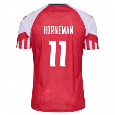 Kandiny Enfant Maillot Danemark Charly Horneman #11 Rouge Tenues Domicile 24-26 T-Shirt