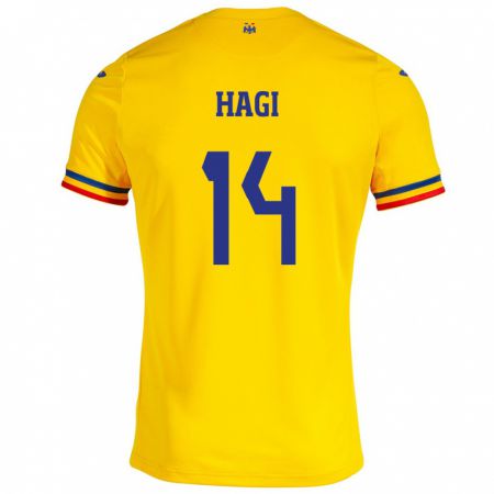 Kandiny Enfant Maillot Roumanie Ianis Hagi #14 Jaune Tenues Domicile 24-26 T-Shirt