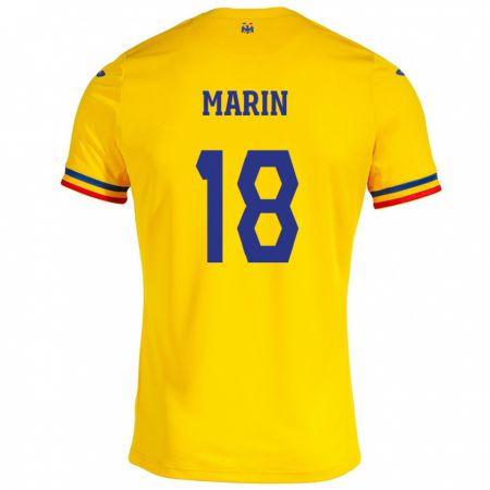 Kandiny Enfant Maillot Roumanie Răzvan Marin #18 Jaune Tenues Domicile 24-26 T-Shirt