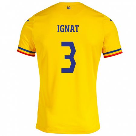 Kandiny Enfant Maillot Roumanie Cristian Ignat #3 Jaune Tenues Domicile 24-26 T-Shirt