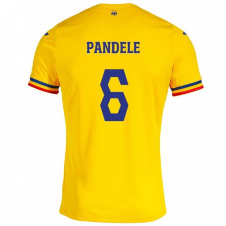 Kandiny Enfant Maillot Roumanie Andrei Pandele #6 Jaune Tenues Domicile 24-26 T-Shirt