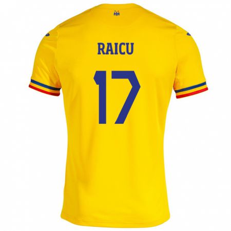 Kandiny Enfant Maillot Roumanie Alin Raicu #17 Jaune Tenues Domicile 24-26 T-Shirt