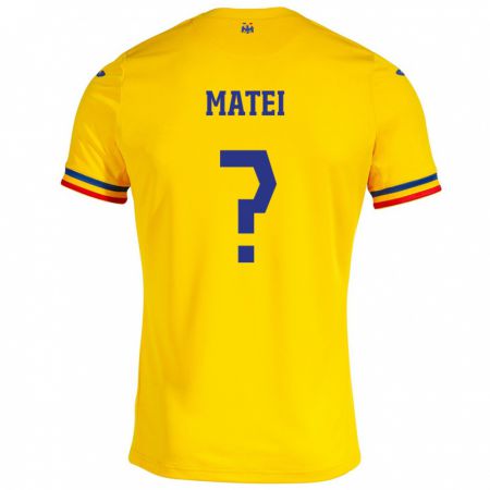 Kandiny Enfant Maillot Roumanie David Matei #0 Jaune Tenues Domicile 24-26 T-Shirt