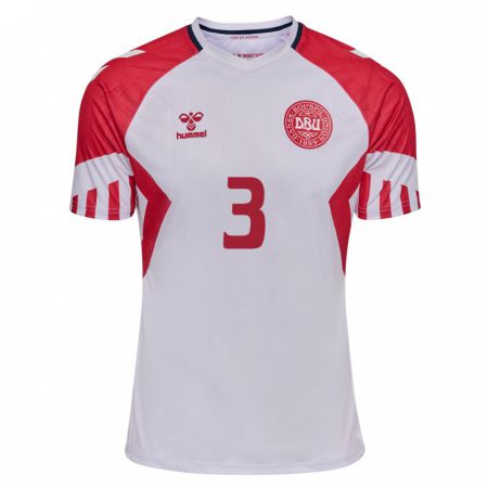 Kandiny Enfant Maillot Danemark Stine Ballisager Pedersen #3 Blanc Tenues Extérieur 24-26 T-Shirt