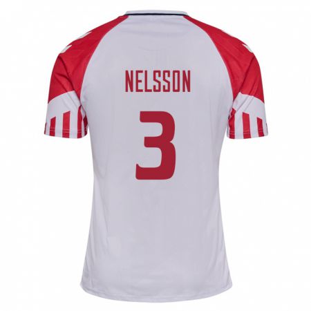 Kandiny Enfant Maillot Danemark Victor Nelsson #3 Blanc Tenues Extérieur 24-26 T-Shirt