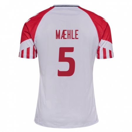 Kandiny Enfant Maillot Danemark Joakim Maehle #5 Blanc Tenues Extérieur 24-26 T-Shirt
