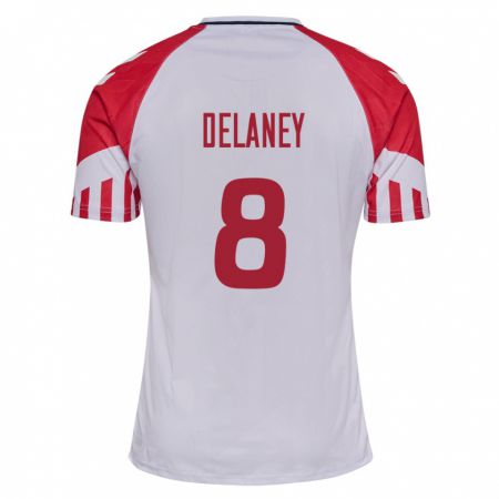 Kandiny Enfant Maillot Danemark Thomas Delaney #8 Blanc Tenues Extérieur 24-26 T-Shirt