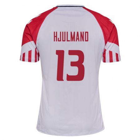 Kandiny Enfant Maillot Danemark Morten Hjulmand #13 Blanc Tenues Extérieur 24-26 T-Shirt
