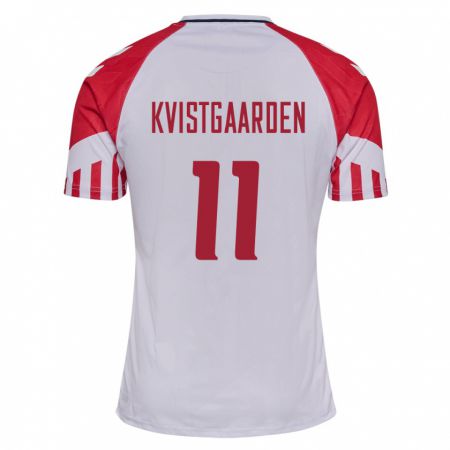 Kandiny Enfant Maillot Danemark Mathias Kvistgaarden #11 Blanc Tenues Extérieur 24-26 T-Shirt
