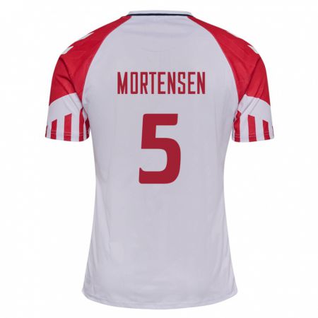 Kandiny Enfant Maillot Danemark Gustav Mortensen #5 Blanc Tenues Extérieur 24-26 T-Shirt