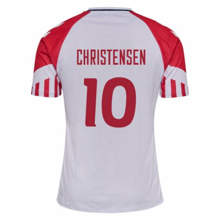 Kandiny Enfant Maillot Danemark Gustav Christensen #10 Blanc Tenues Extérieur 24-26 T-Shirt