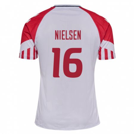 Kandiny Enfant Maillot Danemark Magnus Nielsen #16 Blanc Tenues Extérieur 24-26 T-Shirt