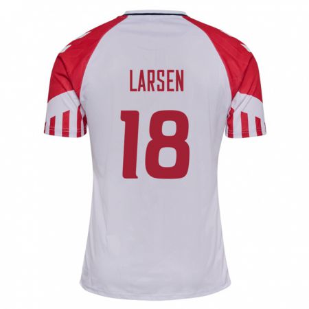 Kandiny Enfant Maillot Danemark Lukas Larsen #18 Blanc Tenues Extérieur 24-26 T-Shirt
