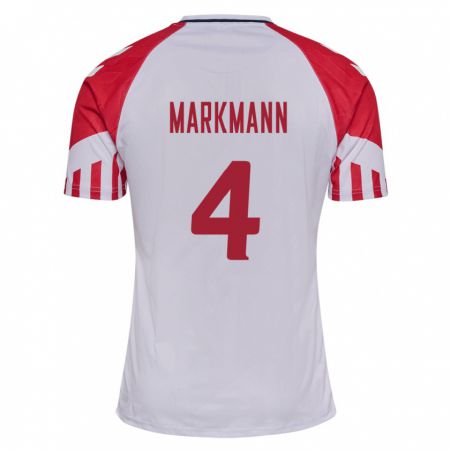 Kandiny Enfant Maillot Danemark Noah Markmann #4 Blanc Tenues Extérieur 24-26 T-Shirt