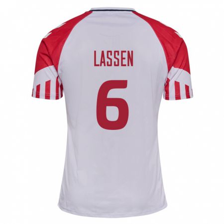 Kandiny Enfant Maillot Danemark Noah Lassen #6 Blanc Tenues Extérieur 24-26 T-Shirt