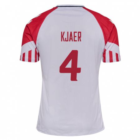 Kandiny Enfant Maillot Danemark Simon Kjaer #4 Blanc Tenues Extérieur 24-26 T-Shirt