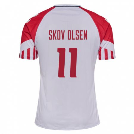 Kandiny Enfant Maillot Danemark Andreas Skov Olsen #11 Blanc Tenues Extérieur 24-26 T-Shirt