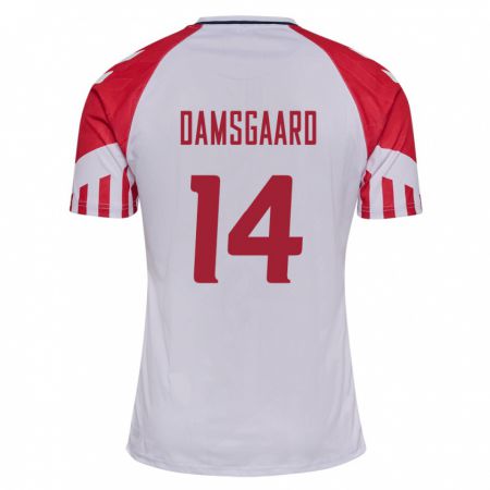 Kandiny Enfant Maillot Danemark Mikkel Damsgaard #14 Blanc Tenues Extérieur 24-26 T-Shirt