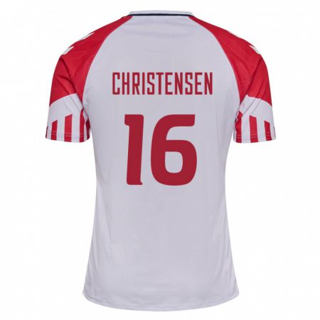 Kandiny Enfant Maillot Danemark Oliver Christensen #16 Blanc Tenues Extérieur 24-26 T-Shirt