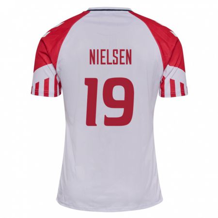 Kandiny Enfant Maillot Danemark Casper Nielsen #19 Blanc Tenues Extérieur 24-26 T-Shirt
