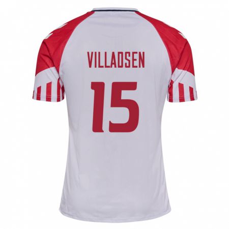 Kandiny Enfant Maillot Danemark Oliver Villadsen #15 Blanc Tenues Extérieur 24-26 T-Shirt