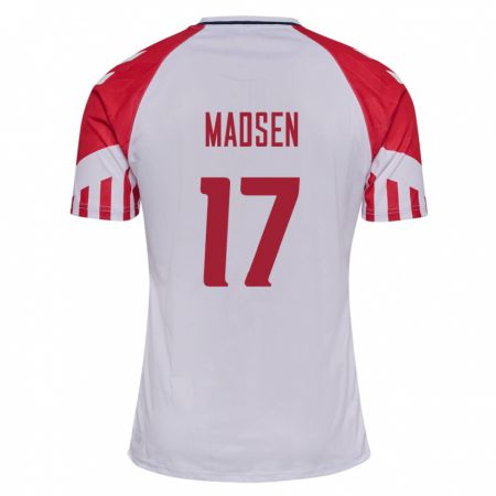 Kandiny Enfant Maillot Danemark Nicolas Madsen #17 Blanc Tenues Extérieur 24-26 T-Shirt