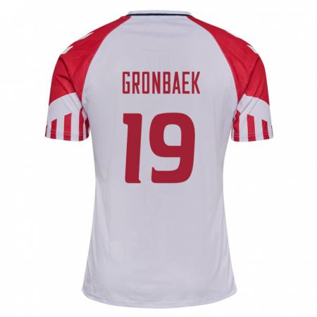 Kandiny Enfant Maillot Danemark Albert Gronbaek #19 Blanc Tenues Extérieur 24-26 T-Shirt