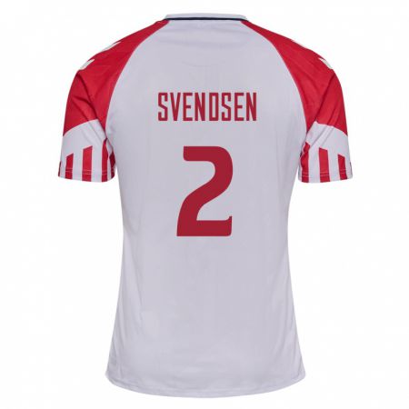 Kandiny Enfant Maillot Danemark Oliver Svendsen #2 Blanc Tenues Extérieur 24-26 T-Shirt