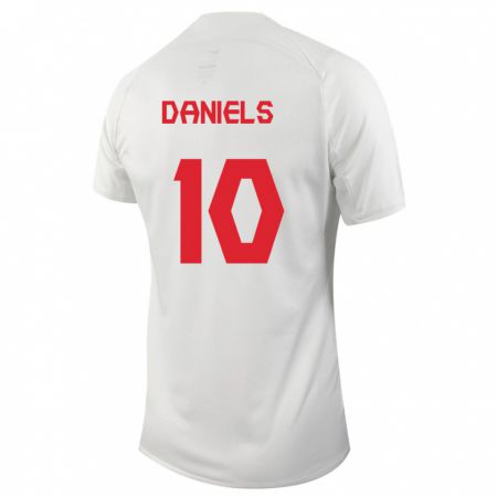 Kandiny Enfant Maillot Canada Aidan Daniels #10 Blanc Tenues Extérieur 24-26 T-Shirt