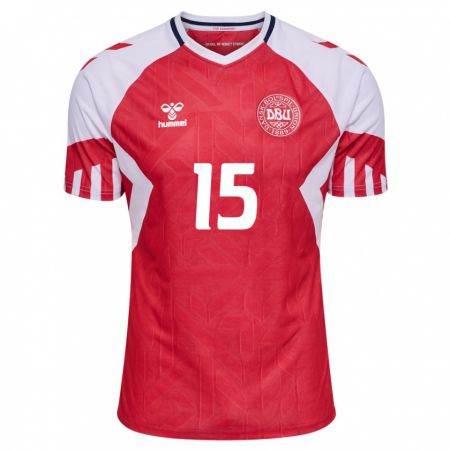 Kandiny Homme Maillot Danemark Oliver Villadsen #15 Rouge Tenues Domicile 24-26 T-Shirt