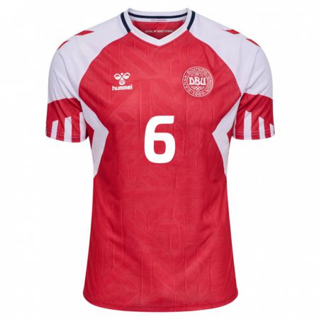 Kandiny Homme Maillot Danemark William Clem #6 Rouge Tenues Domicile 24-26 T-Shirt